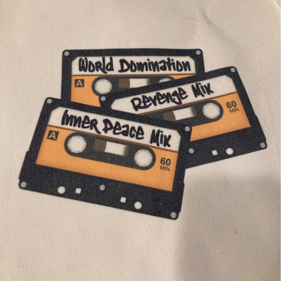 Retro Cassette Mix Tape Canvas Tote - Soundtrack: World Domination & Inner Peace - Picture 2 of 5